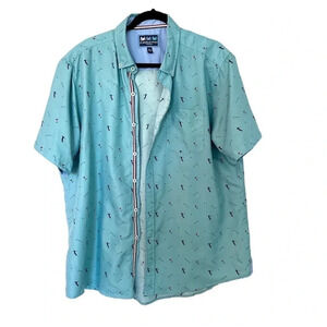 Charleston Threads Men's Short Sleeve Blue Golf Design Button Down Size XXL GUC